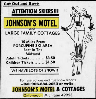 Superior Shores Resort (Johnsons Motel & Resort) - Feb 1973 Ad (newer photo)